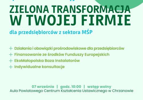 Spotkanie dla przedsiębiorców w Chrzanowie - "zielona transformacja w Twojej firmie"