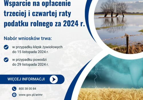 Agencja Restrukturyzacji i Modernizacji Rolnictwa: Wsparcie na opłacenie trzeciej i czwartej raty podatku rolnego za 2024r.