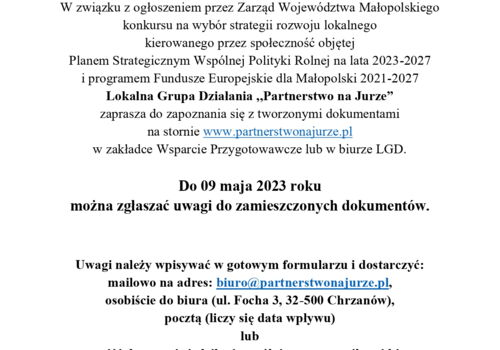 Lokalna Strategia Rozwoju - można zgłaszać uwagi