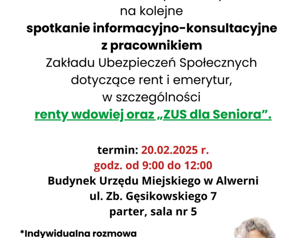 Renta wdowia i ZUS dla seniora - spotkanie z pracownikiem ZUS