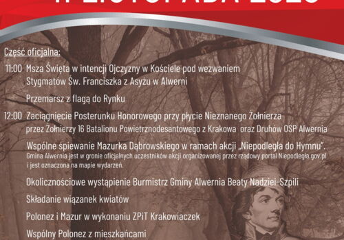 W sobotę, 11 Listopada uczcimy w Alwerni Narodowe Święto Niepodległości